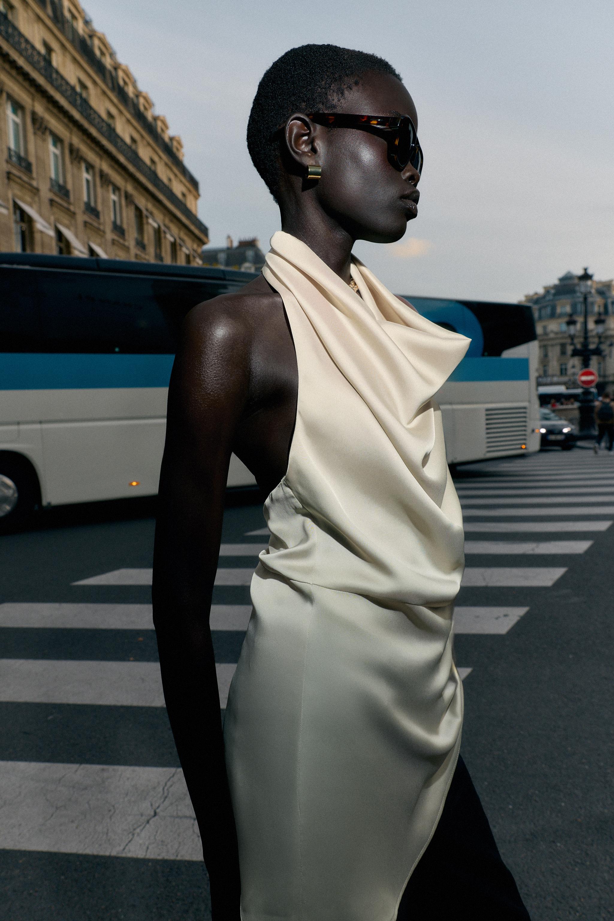 ASYMMETRIC SATIN EFFECT HALTER TOP